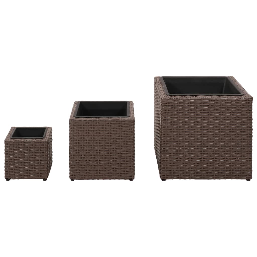 Garden Square Planter Set 3 Pieces Rattan Brown