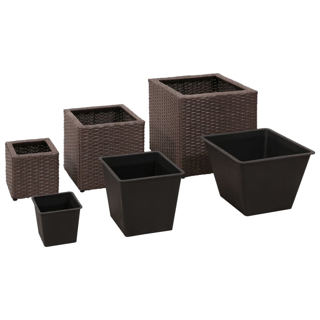 Garden Square Planter Set 3 Pieces Rattan Brown