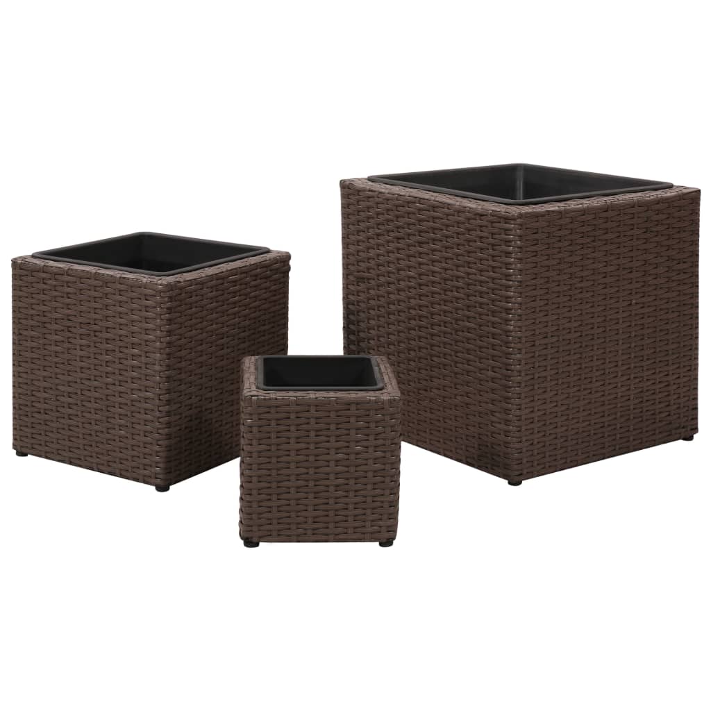 Garden Square Planter Set 3 Pieces Rattan Brown