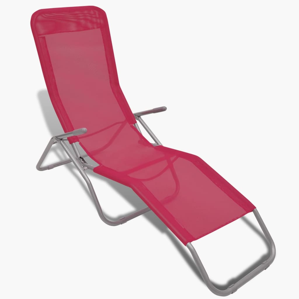 Sun Loungers 2 pcs Steel Frame and Textilene Red