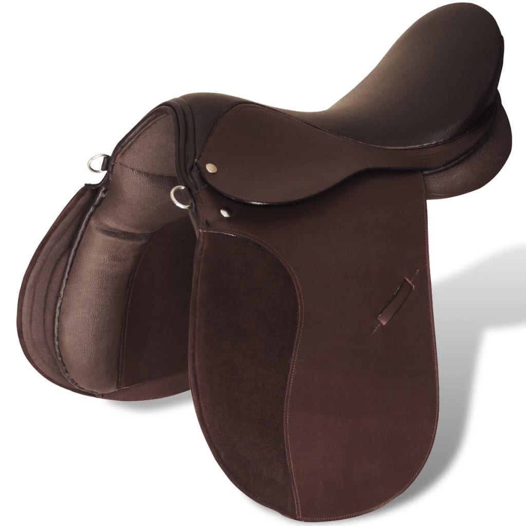 Horse Riding Saddle Set 17,5" Real Leather Brown 12 cm 5-in-1