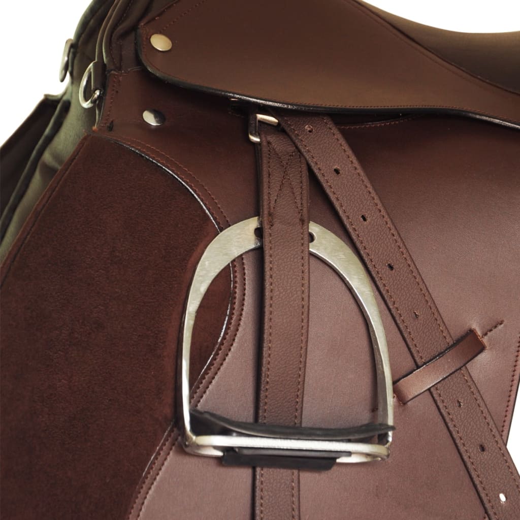 Horse Riding Saddle Set 17,5" Real Leather Brown 12 cm 5-in-1