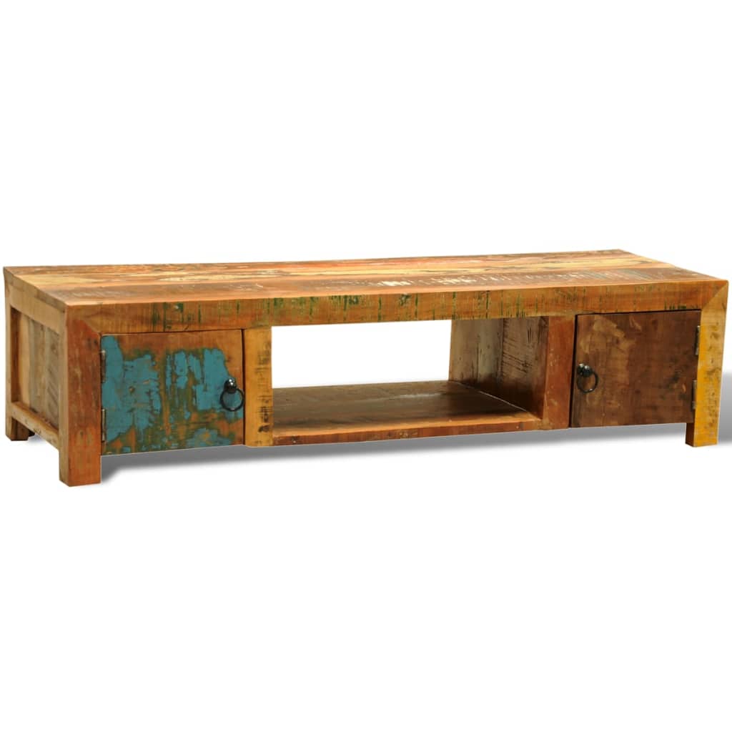 Reclaimed Wood Tv Cabinet With 2 Doors Vintage Antique-Style