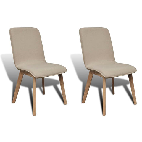 Dining Chairs 2 pcs Beige Fabric and Solid Oak Wood