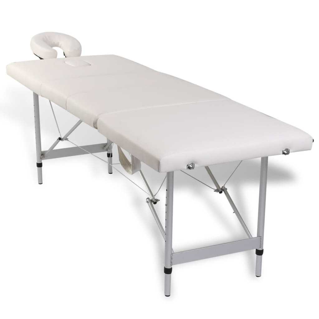 Creme White Foldable Massage Table 4 Zones with Aluminium Frame