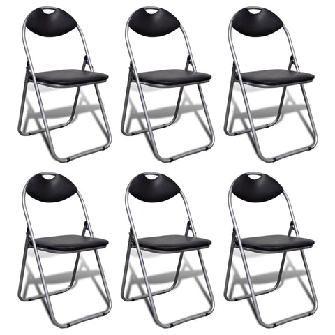 Folding Dining Chairs 6 pcs Black Fau Leather and Steel