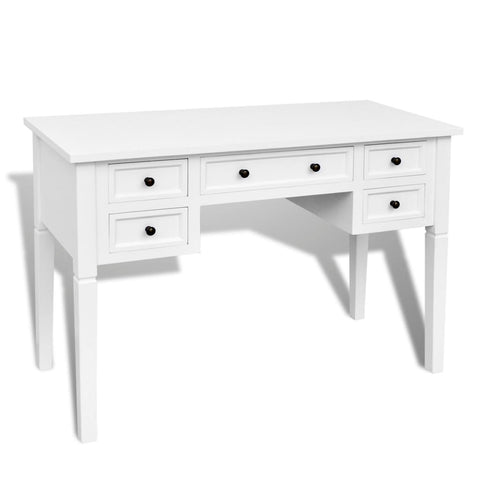 White Writing Desk with 5 Drawers