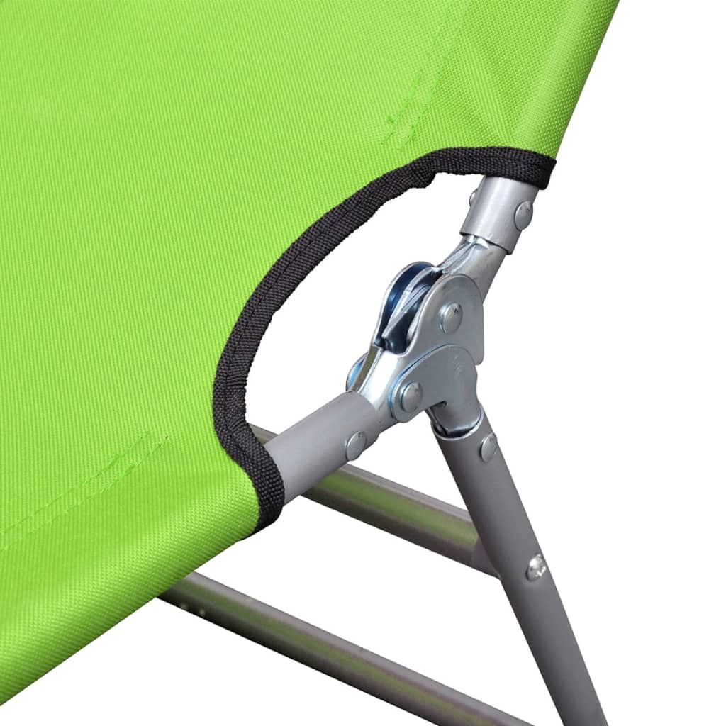 Folding Sun Lounger with Head Cushion Powder-coated Steel Green