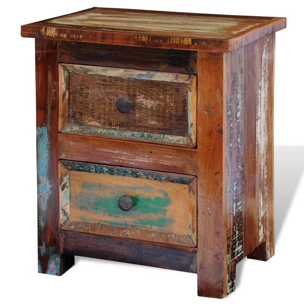 Nightstand With 2 Drawers Solid Reclaimed Wood