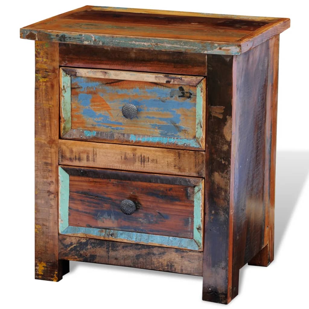 Nightstand With 2 Drawers Solid Reclaimed Wood