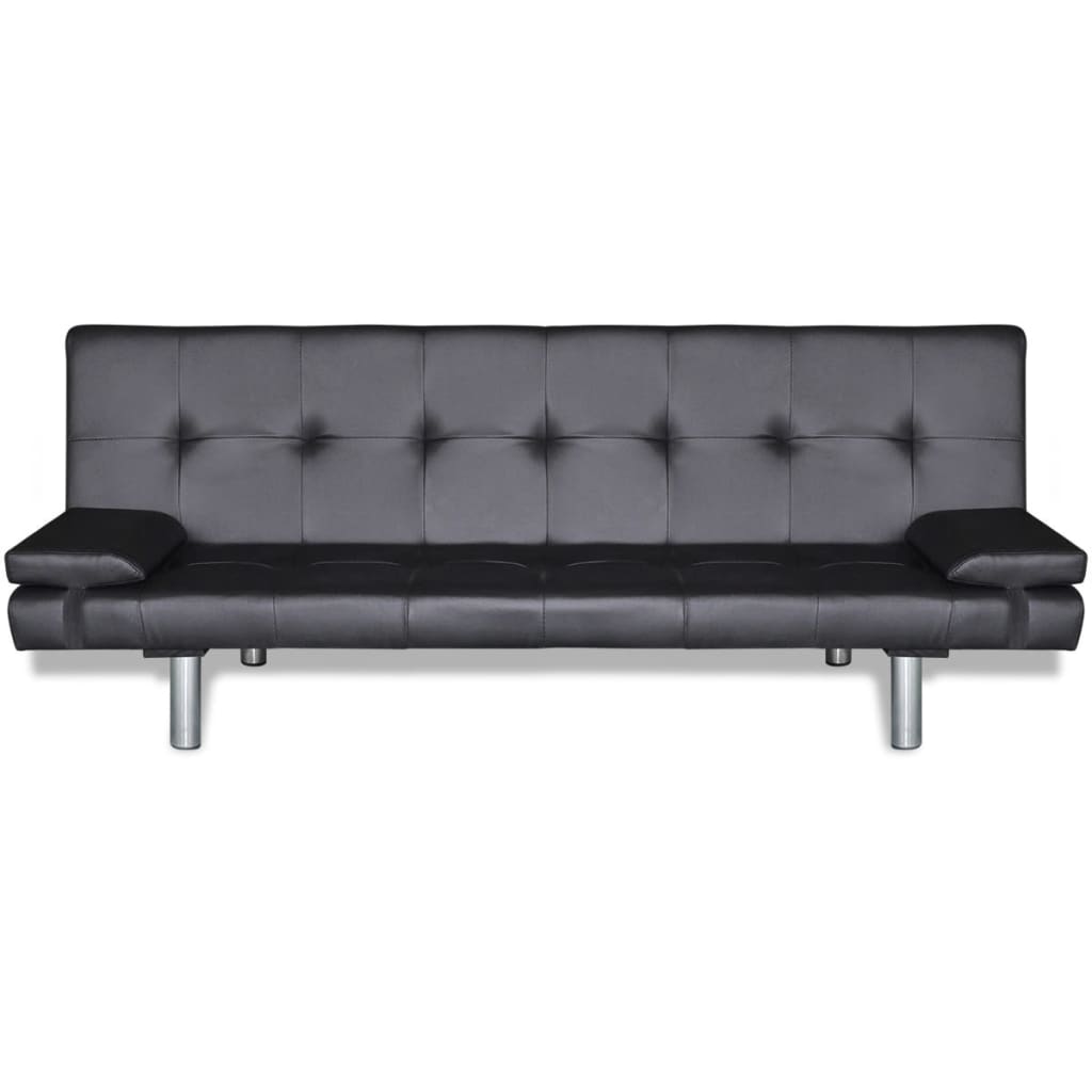 Sofa Bed with Two Pillows Artificial Leather Adjustable Black