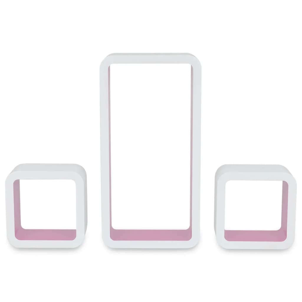 3 White-pink MDF Floating Wall Display Shelf Cubes Book/DVD Storage