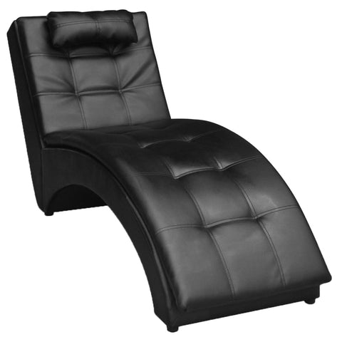 Chaise Longue with Pillow Black Leather