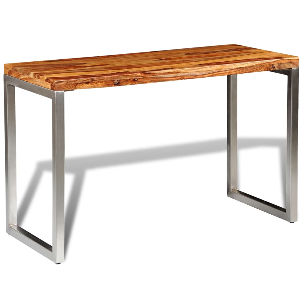 Solid Sheesham Wood Dining Table Office Desk With Steel Leg