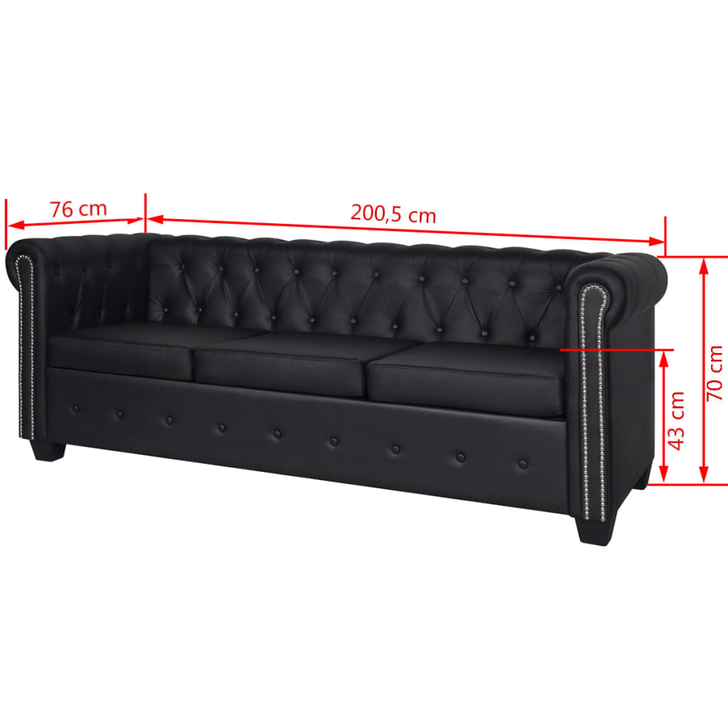 Chesterfield 3-Seater Artificial Leather Black