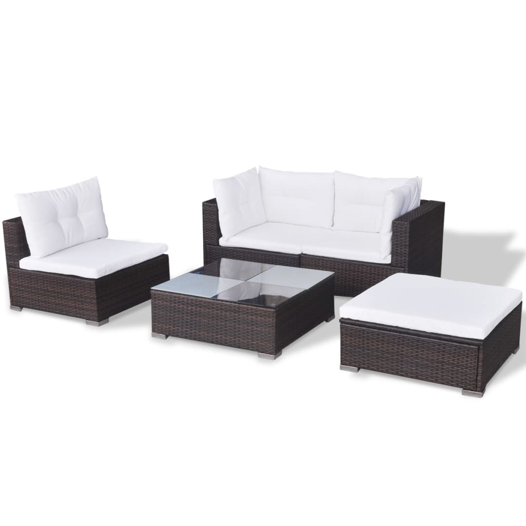 5 Piece Garden Lounge Set with Cushions Poly Rattan Brown