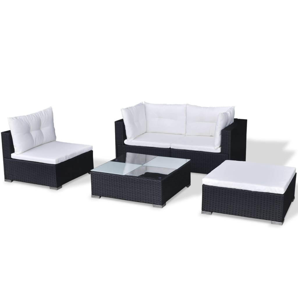 5 Piece Garden Lounge Set with Cushions Poly Rattan Black