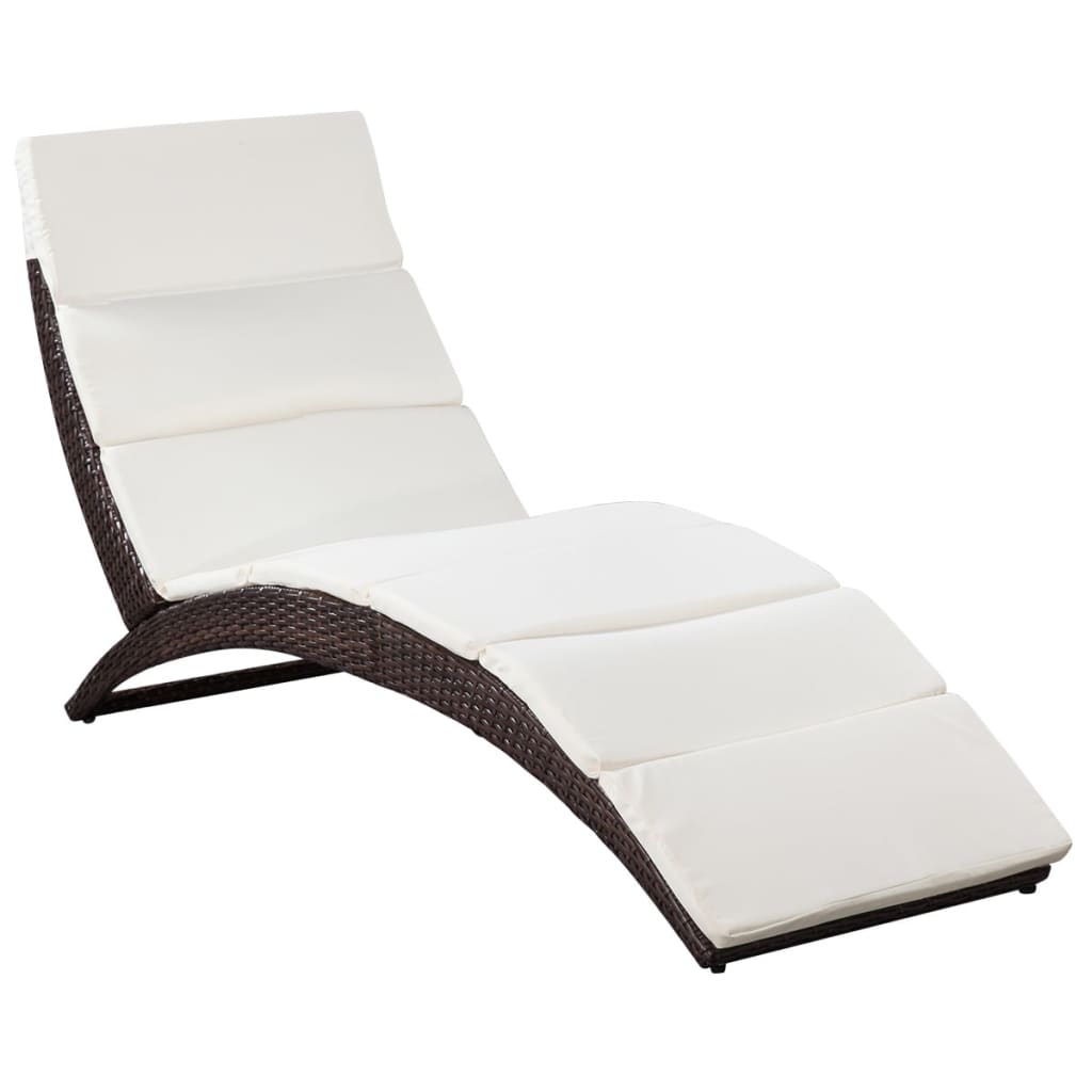 Folding Sun Lounger with Cushion Poly Rattan Brown