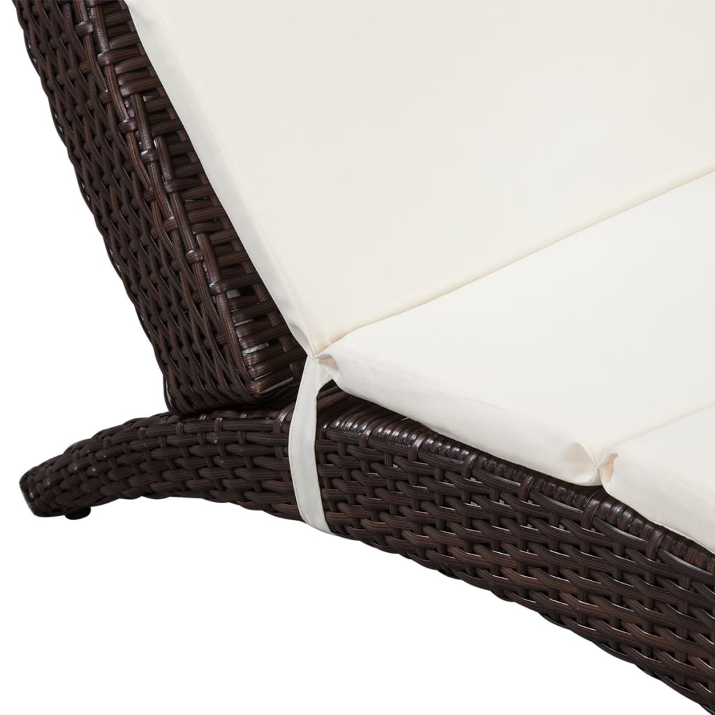 Folding Sun Lounger with Cushion Poly Rattan Brown