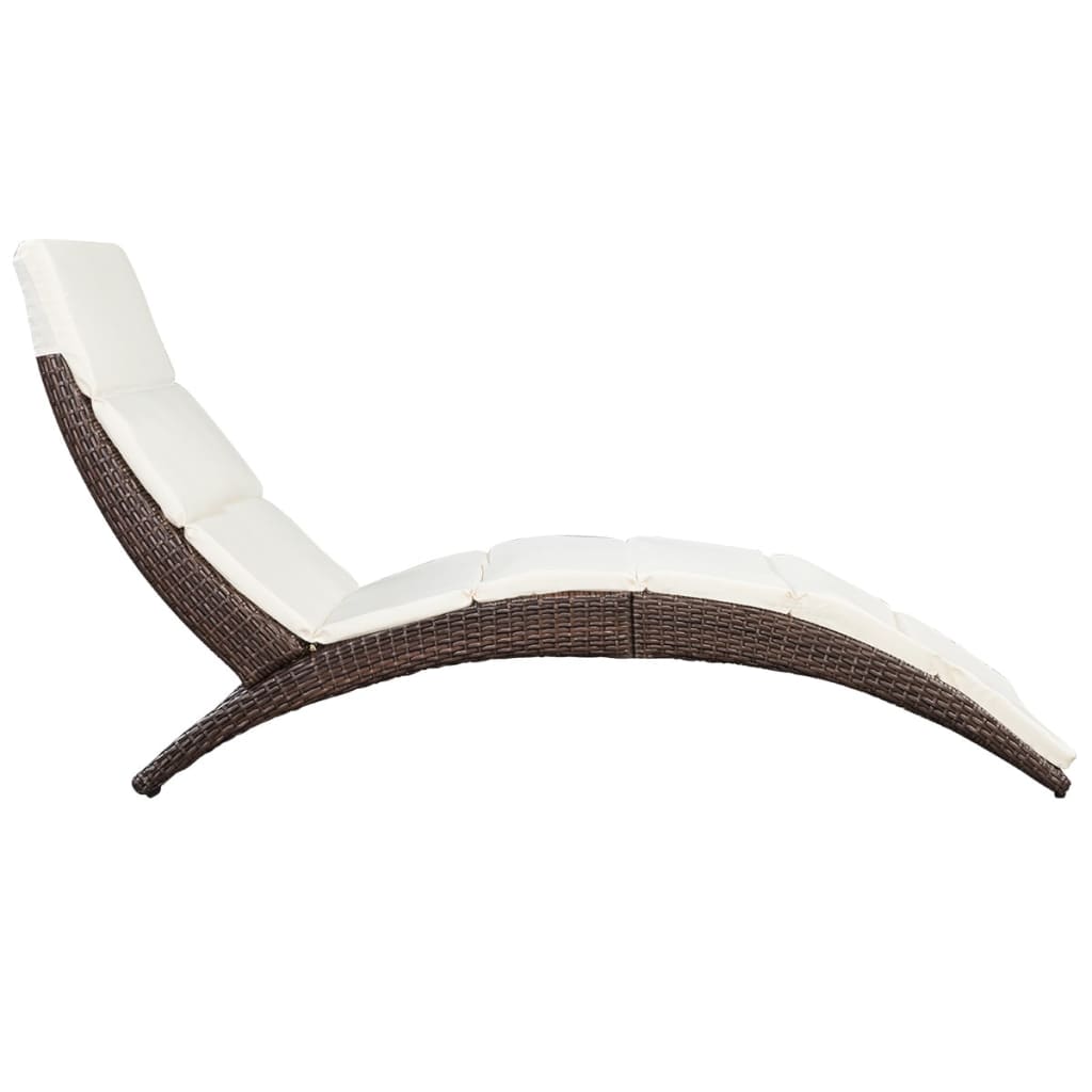 Folding Sun Lounger with Cushion Poly Rattan Brown