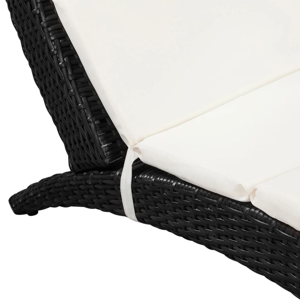 Folding Sun Lounger with Cushion Poly Rattan Black