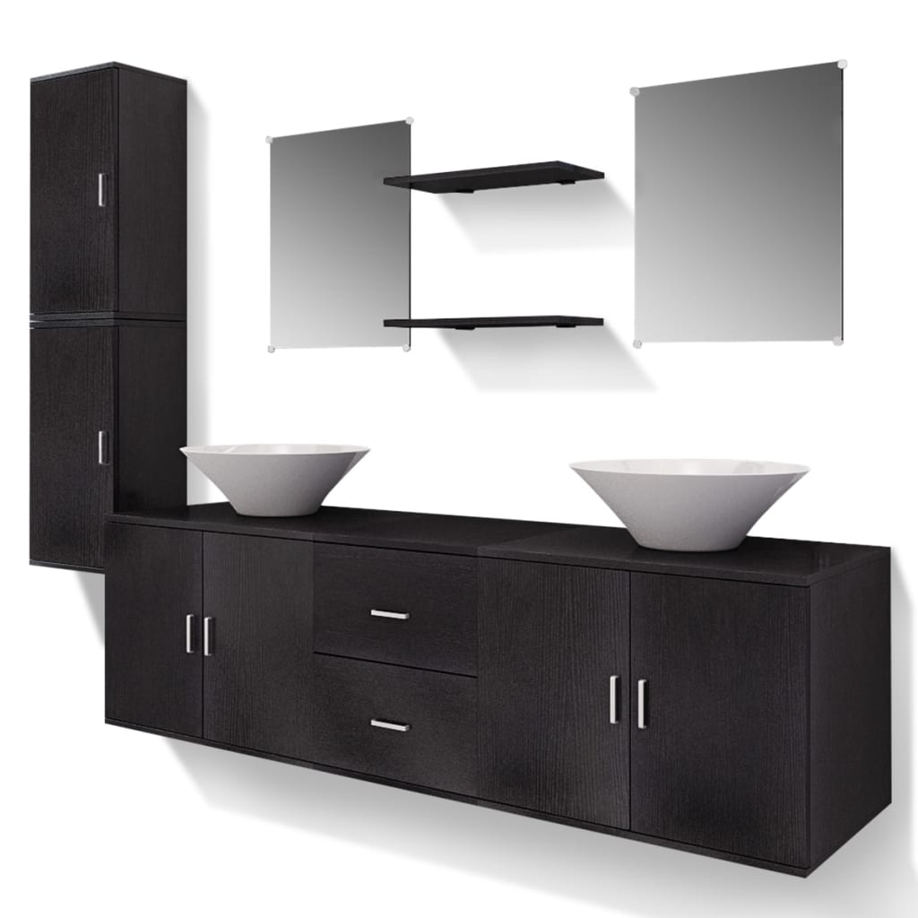 Nine Piece Bathroom Furniture and Basin Set Black