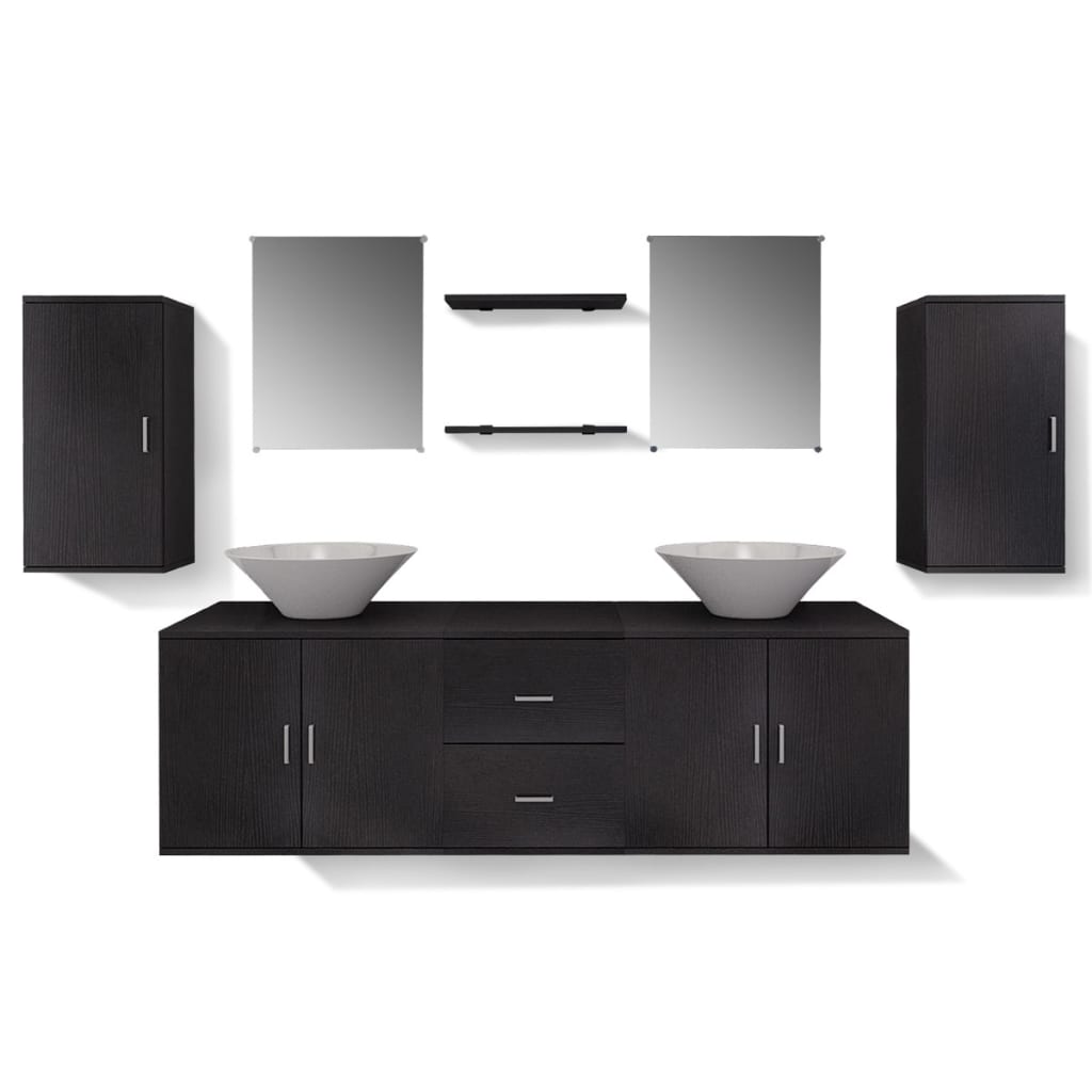 Nine Piece Bathroom Furniture and Basin Set Black