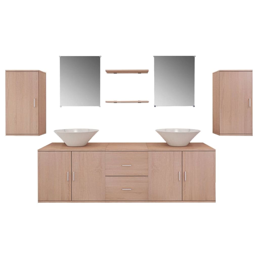 Nine Piece Bathroom Furniture and Basin Set Beige