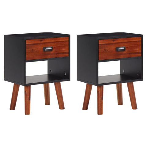 Solid Acacia Wood Bedside Cabinets 2 pcs