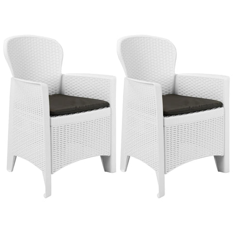 Garden Chairs 2 pcs with Cushion White Plastic Rattan Look