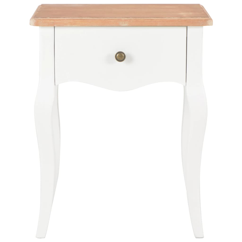 Nightstand White and Brown Solid Pine Wood