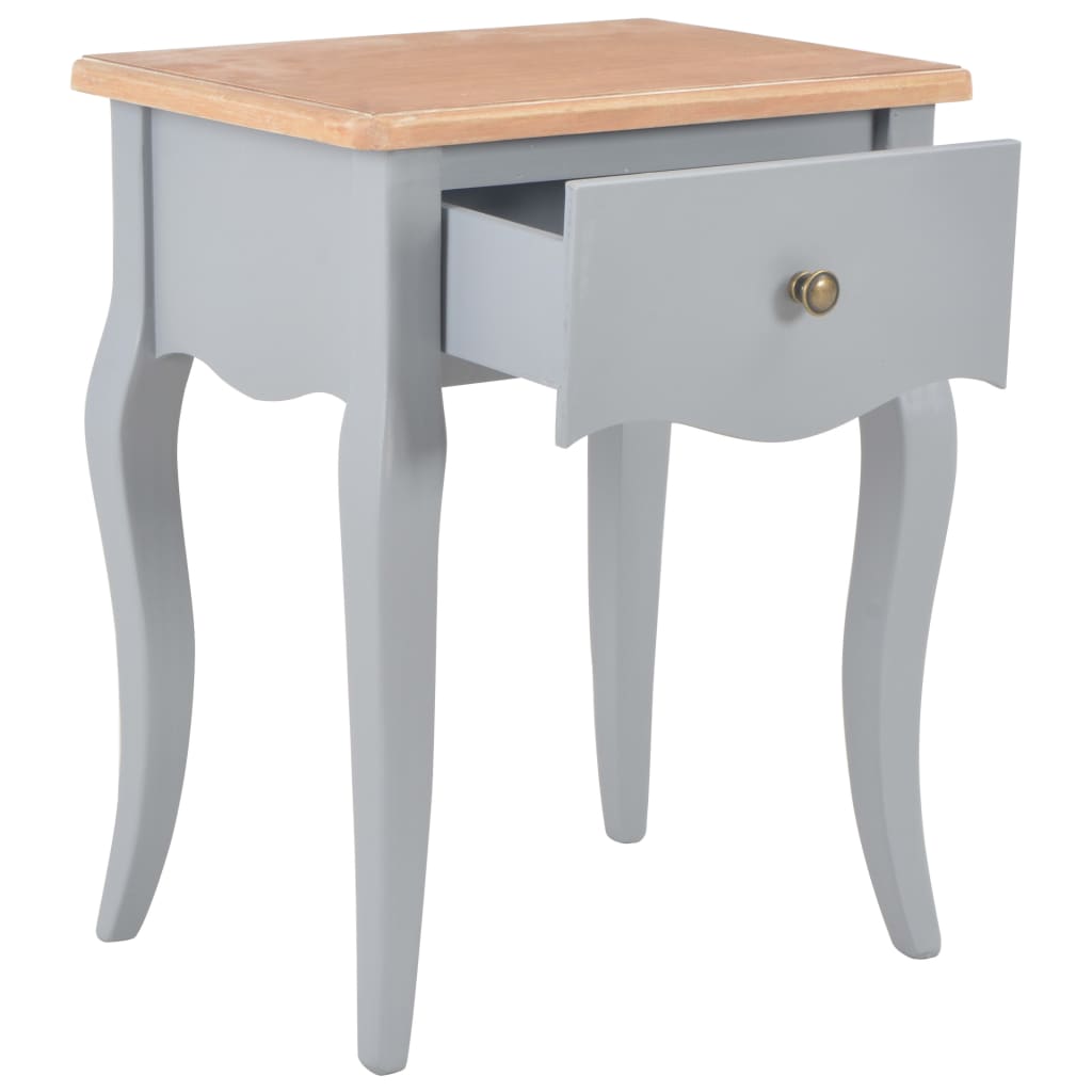 Nightstand Grey and Brown Solid Pine Wood