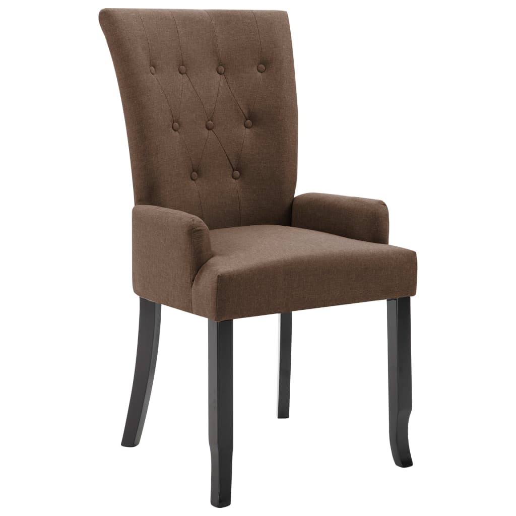 Dining Chair with Armrests Brown Fabric