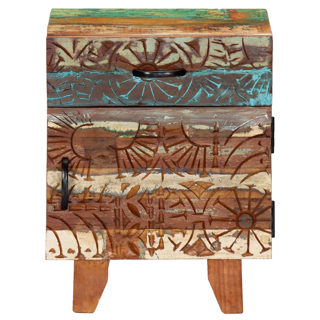 Hand Carved Bedside Cabinet Solid Reclaimed Wood