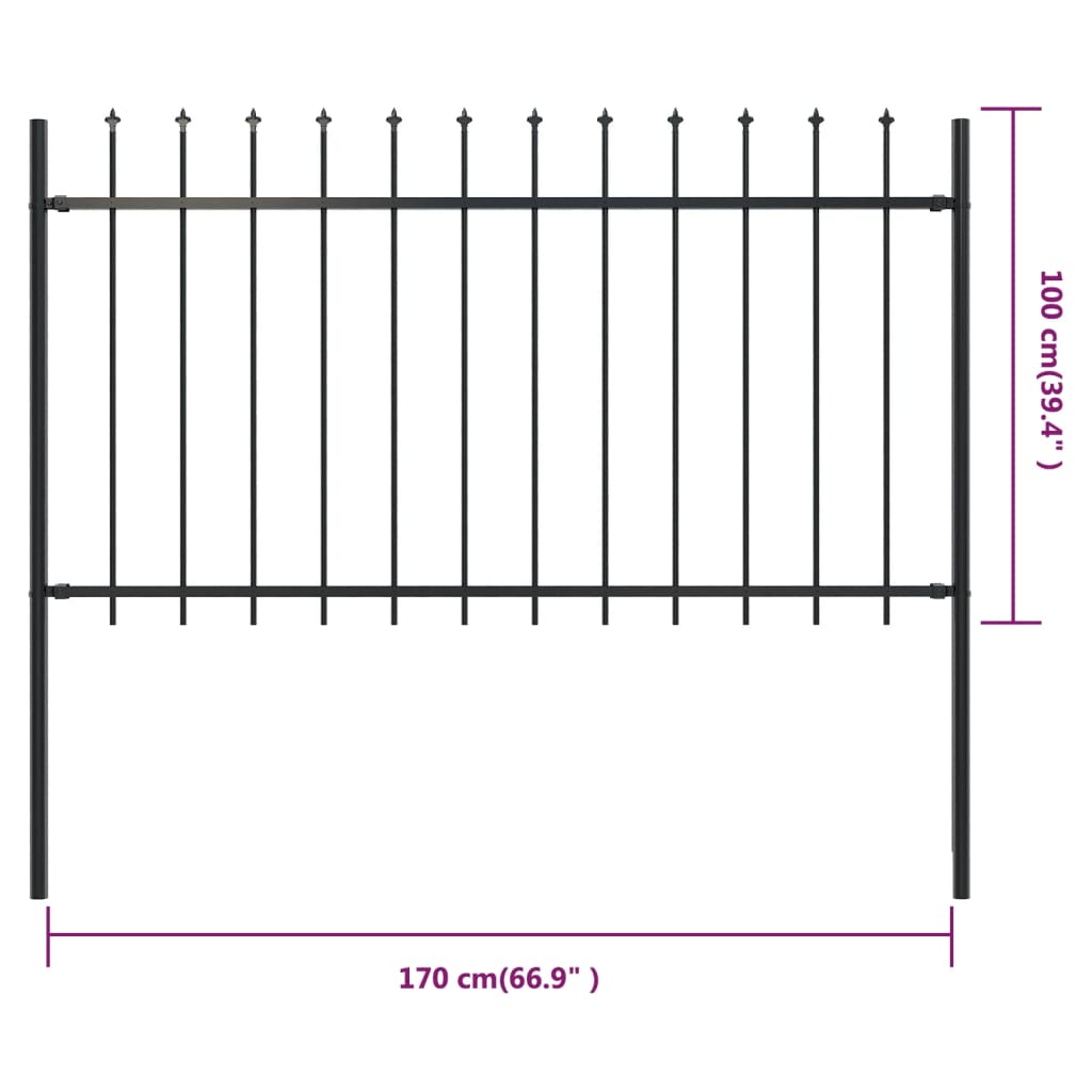 Garden Fence with Spear Top Steel--Black