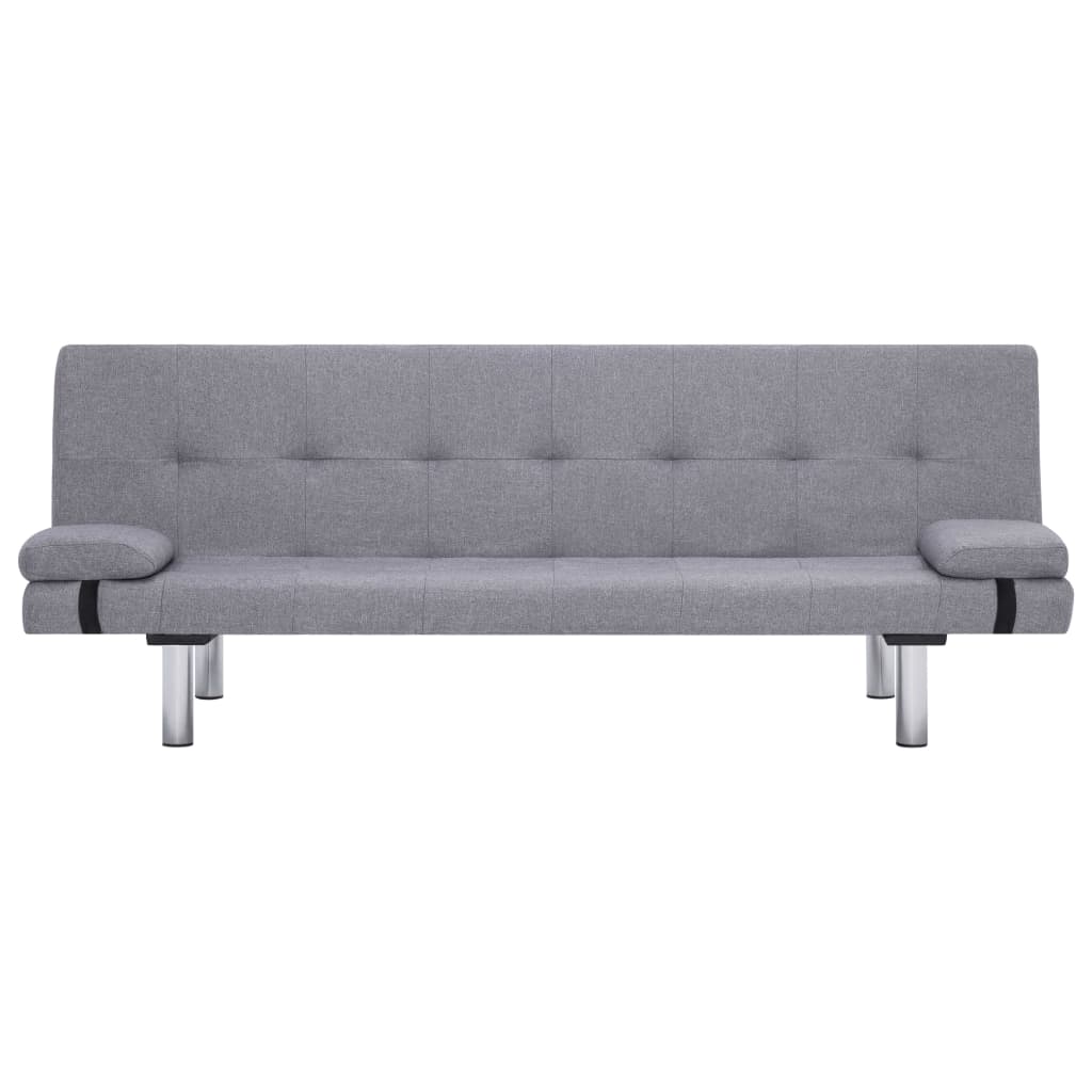 Sofa Bed with Two Pillows Light Grey Polyester