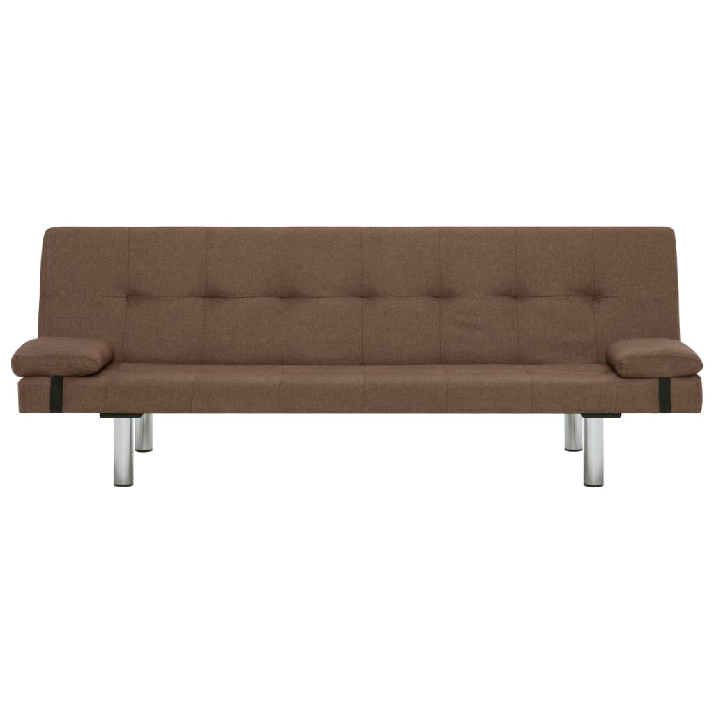 Sofa Bed with Two Pillows Brown Polyester