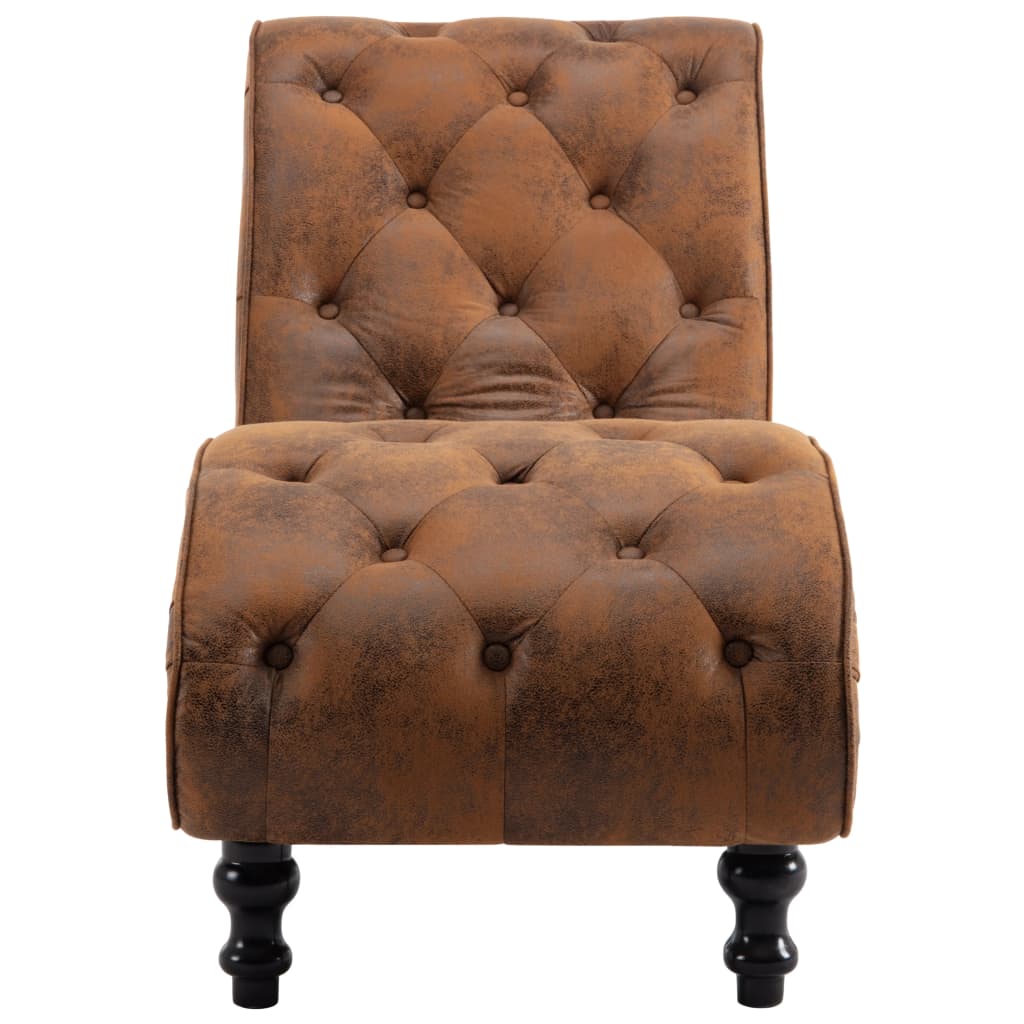 Chaise Lounge Brown Faux Suede Leather