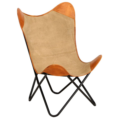 Real Leather Butterfly Chair- Brown