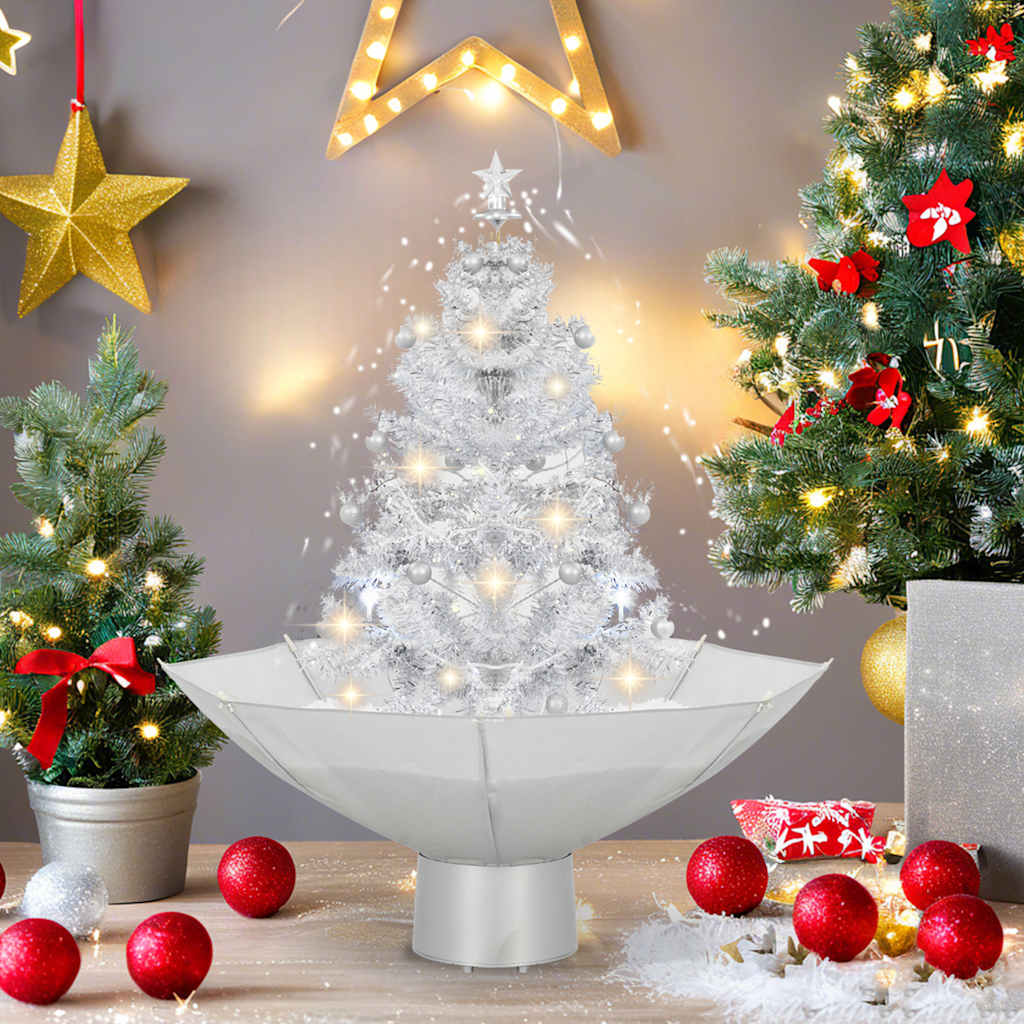 Snowing Christmas Tree with Umbrella Base White