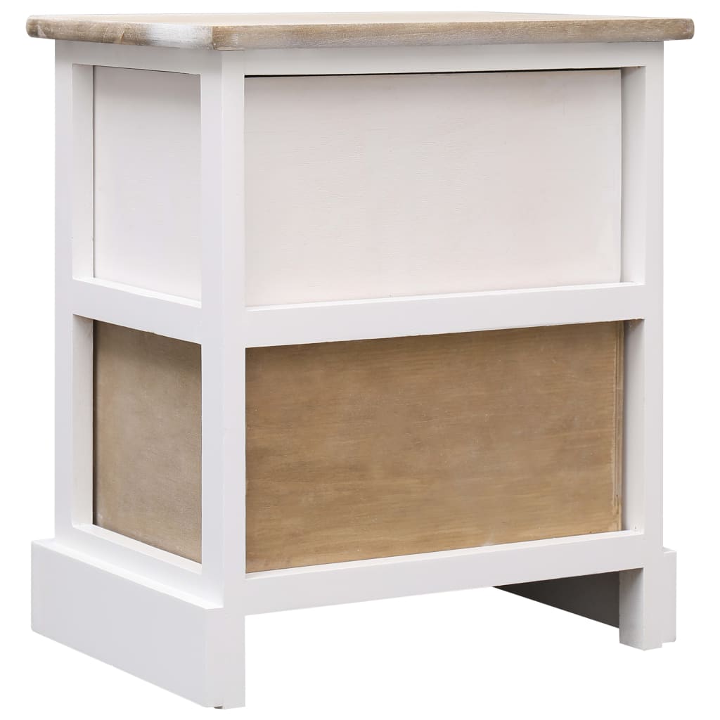 Nightstands 2 pcs White and Natural Paulownia Wood