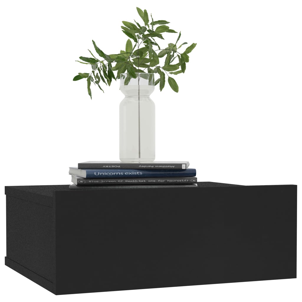 Floating Nightstand Black Chipboard