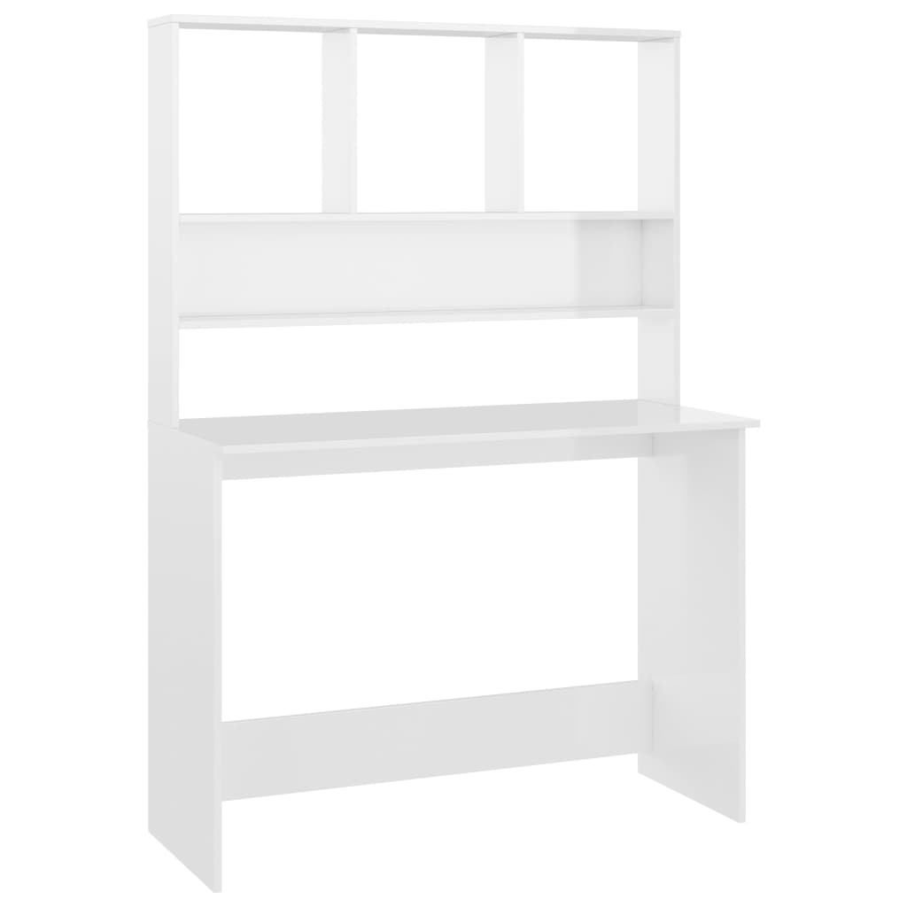 Desk with Shelves High Gloss White Chipboard