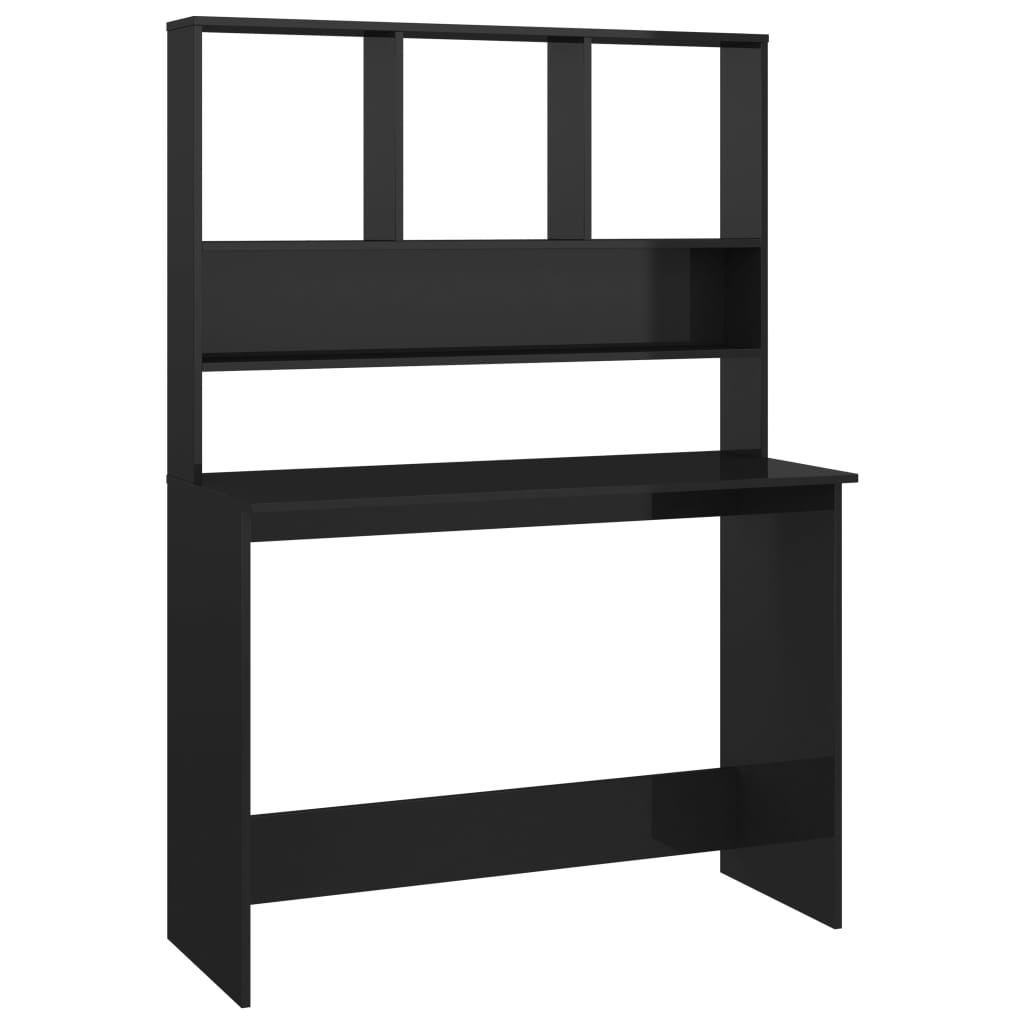 Desk with Shelves High Gloss Black Chipboard