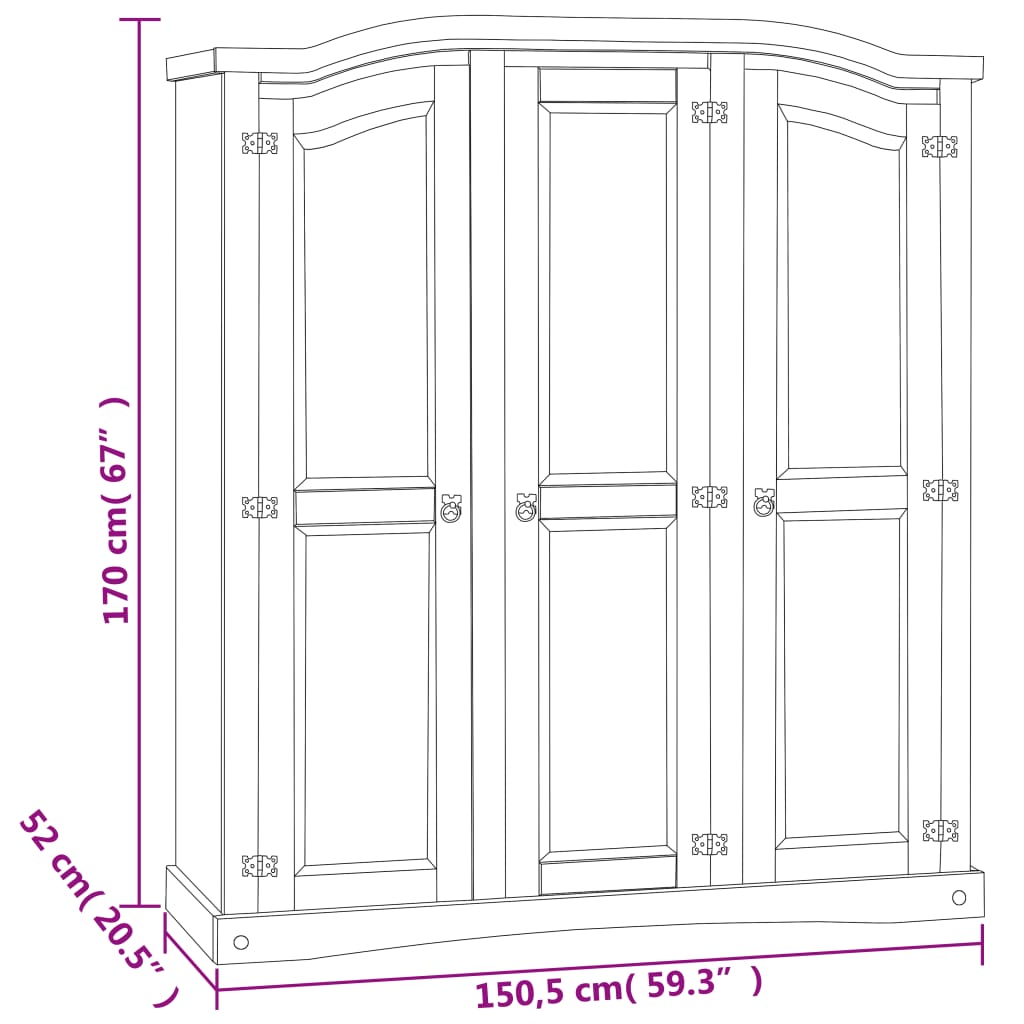 Wardrobe Mexican Pine Corona Range 3 Doors White