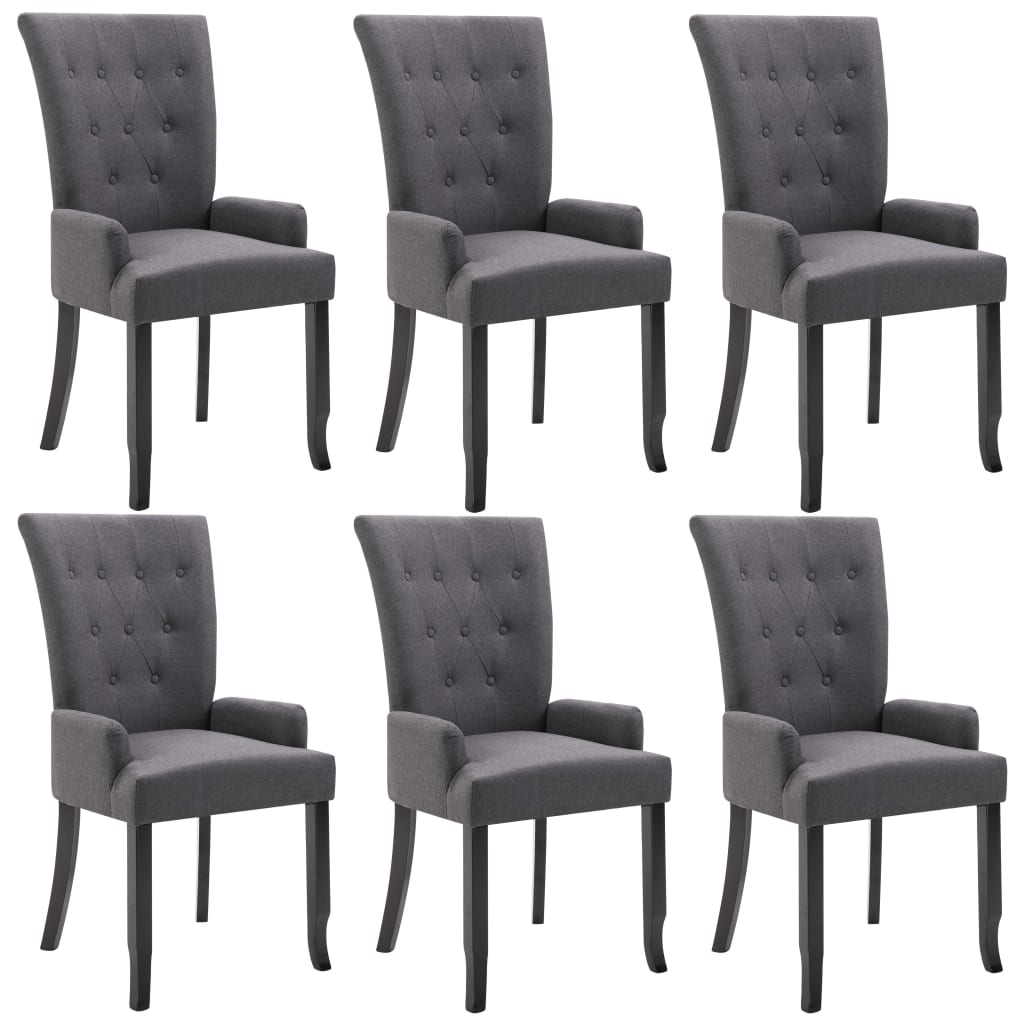 Dining Chairs with Armrests 6 pcs Dark Grey Fabric