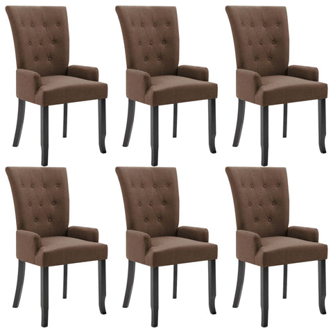 Dining Chairs with Armrests 6 pcs Brown Fabric