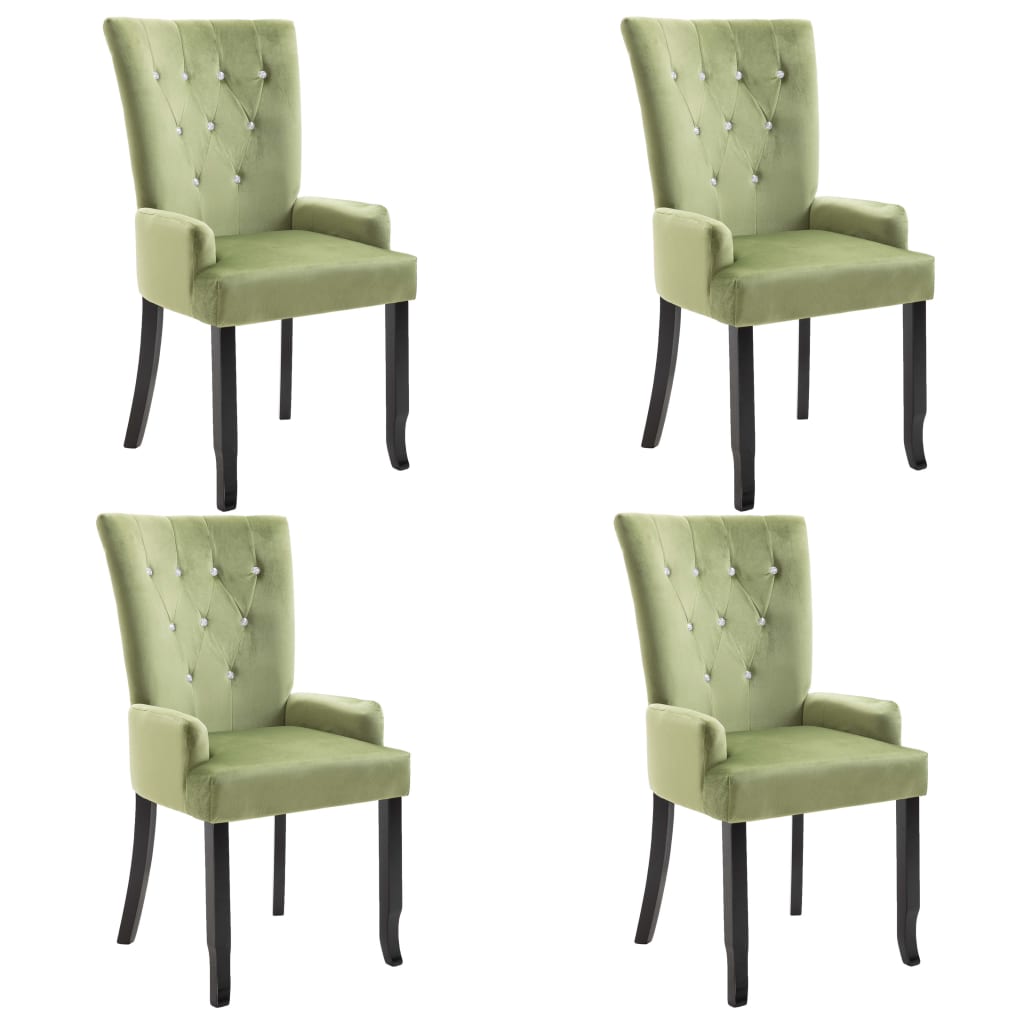 Dining Chair with Armrests 4 pcs Light Green Velvet