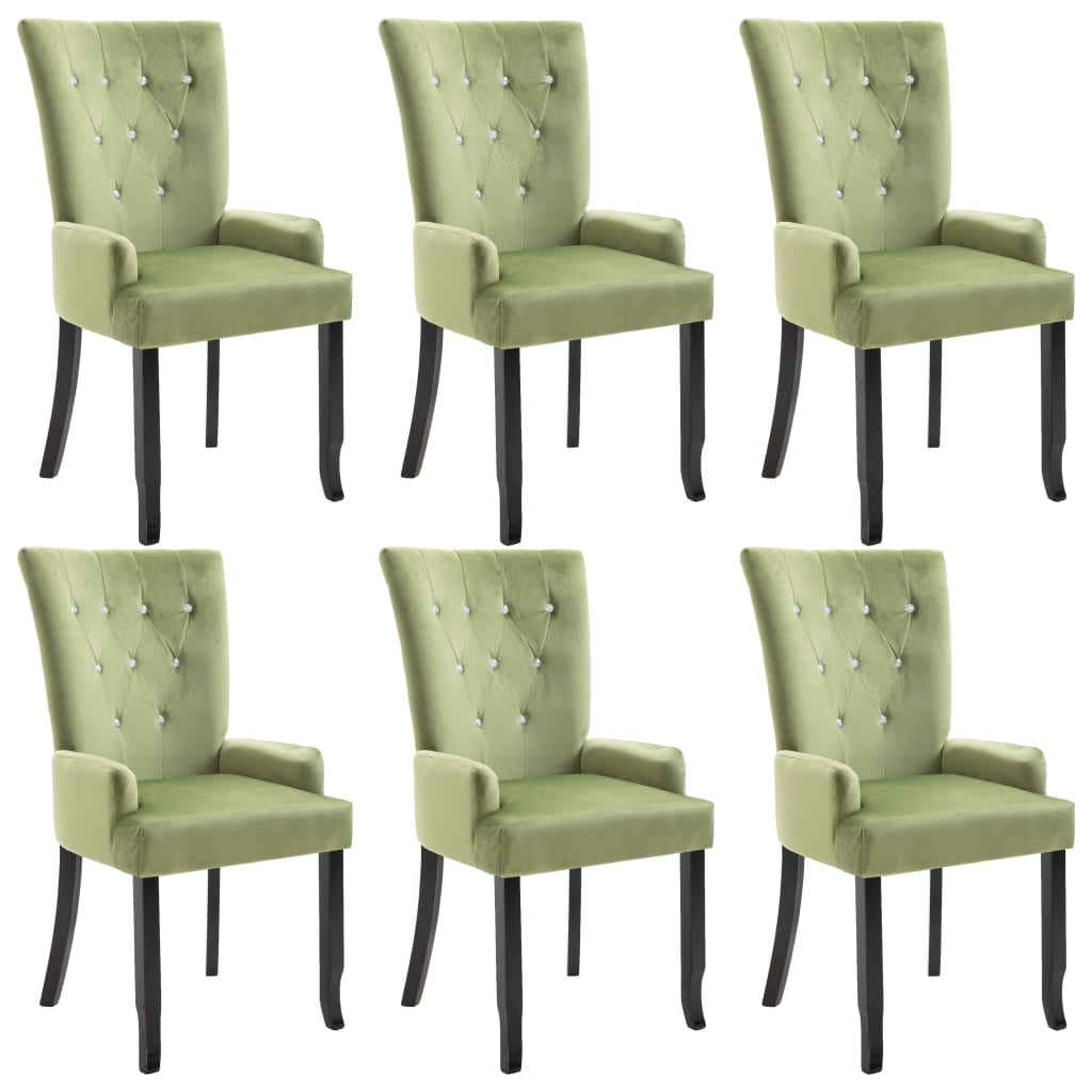 Dining Chair with Armrests 6 pcs Light Green Velvet