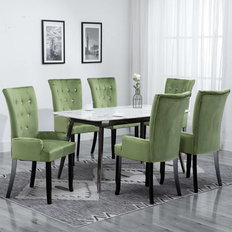 Dining Chair with Armrests 6 pcs Light Green Velvet